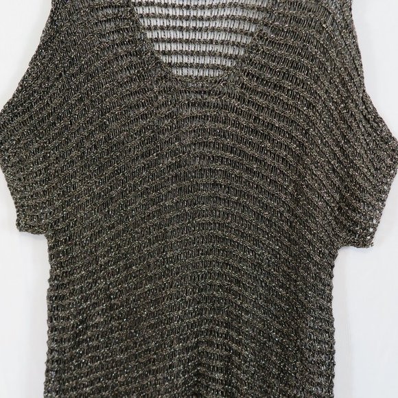 EILEEN FISHER Shades of Brown Shimmer OverSized Crochet Cap-Sleeve Sequin Topper - Picture 8 of 10
